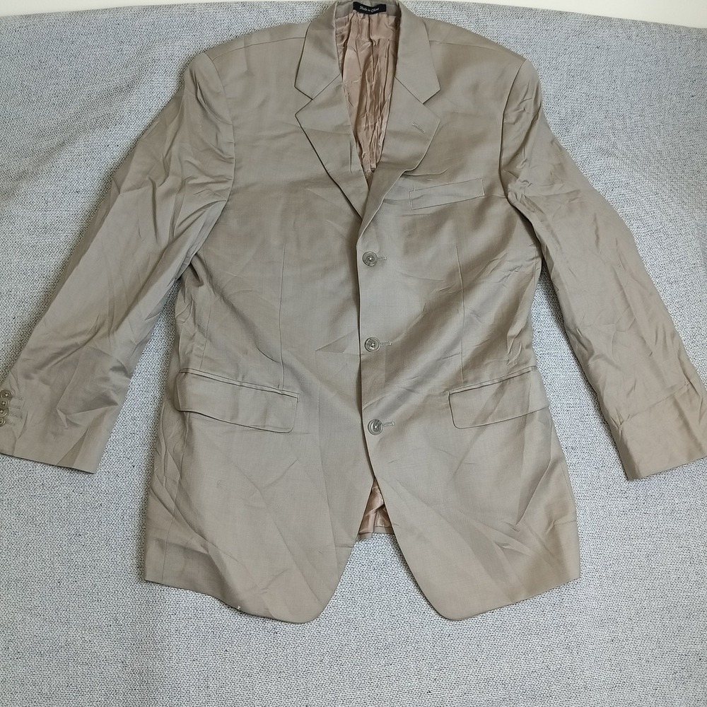John Henry Blazer Mens 44 Tan Fair 3-Button Solid Lined Classic Professional